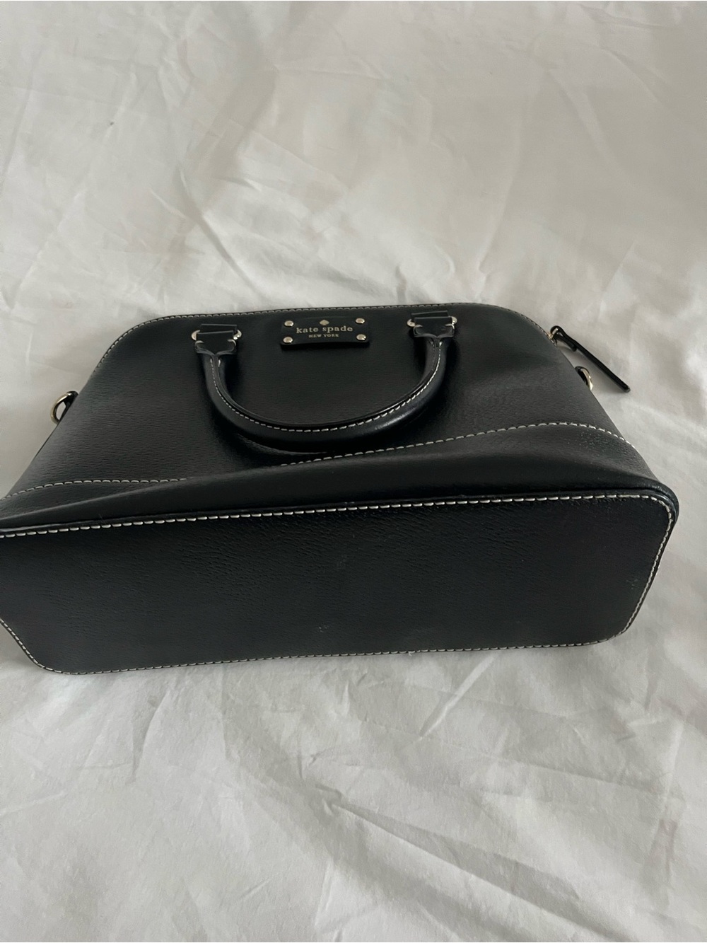 kate spade Black Leather Satchel with Contrast Stitching